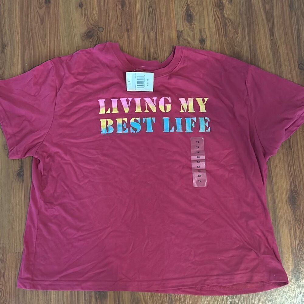 Fifth Sun Cropped living my best life fuchsia T-shirt size 1x